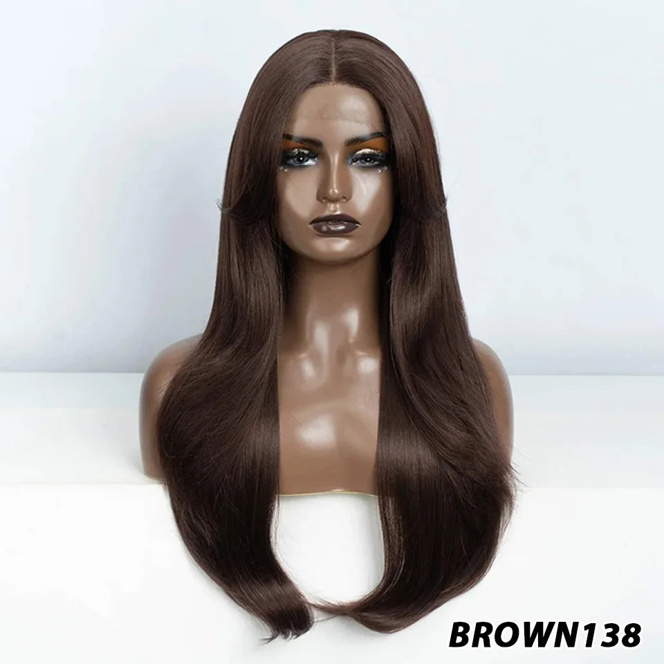 Crown & Glory Wigs  Synthetic Wigs 26 Inch Long Straight Lace Wigs With Bnags Lace Front Wig For Women Ombre Blonde Brown Cosplay Daily Party Wigs