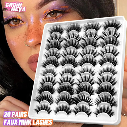 Makeup and face GROINNEYA 20 Pairs False Lashes 3D Mink Lashes Fluffy Dramatic Thick Volume Eyelashes Natural Lashes Fake Lashes Makeup