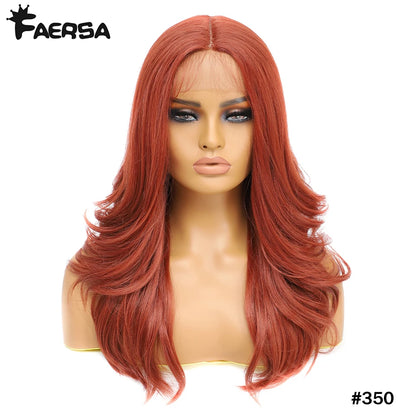 Crown & Glory Wigs T-Part Synthetic Lace Front Wigs Body Wave Highlight 13X4X1Female Lace Wig Omber Ginger Blonde Synthetic Wig with Baby Hair 22“