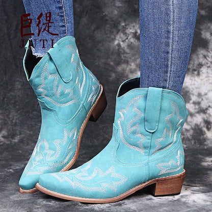 Woman shoes Casual Autumn Winter Western Cowboy Ankle Boots Women Snake Leather Cowgirl Booties Short Cossacks botas High Heels Shoes