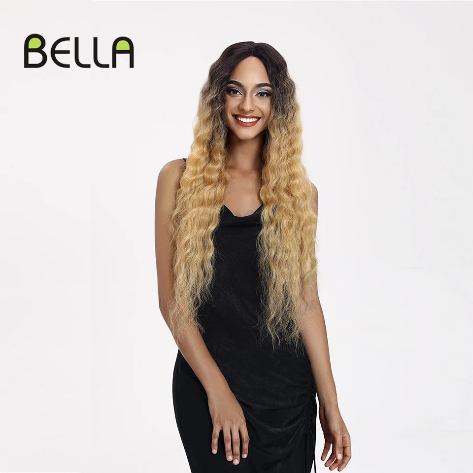 Crown & Glory Wigs  BELLA Lace Wigs Synthetic Deep Wave Curly Synthetic Lace Front Wig Blonde Wig Pink 30 Inch Hair Wigs For Black Women Cosplay