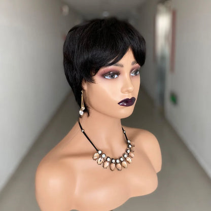 Crown & Glory Wigs  Short Pixie Cut Wig Human Hair Ready to Wear Brazilian Human Hair Wigs for Women Black Color Full Machine Short Straight Wigs