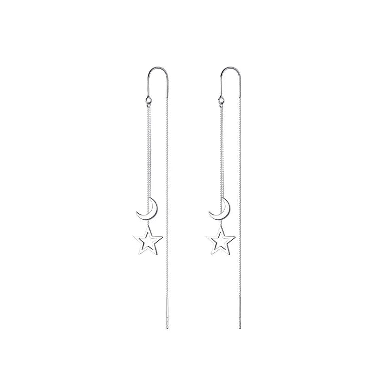 Jewellery   New Fashion Korean Hanging Earrings For Women Luxurious Chain Tassel Drop Earrings Retro Silver Color Star Moon Jewellery Gift