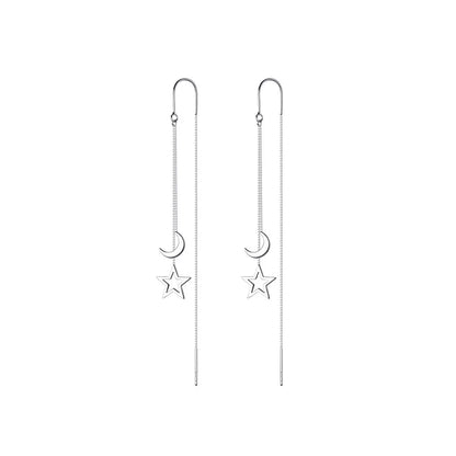 Jewellery   New Fashion Korean Hanging Earrings For Women Luxurious Chain Tassel Drop Earrings Retro Silver Color Star Moon Jewellery Gift