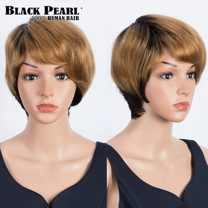 Crown & Glory Wigs  Human Hair Wigs Short Pixie Cut Wig Human Hair For Black Women Machine Made Wigs With Bangs Glueless Wig Perruque Cheveux Humain