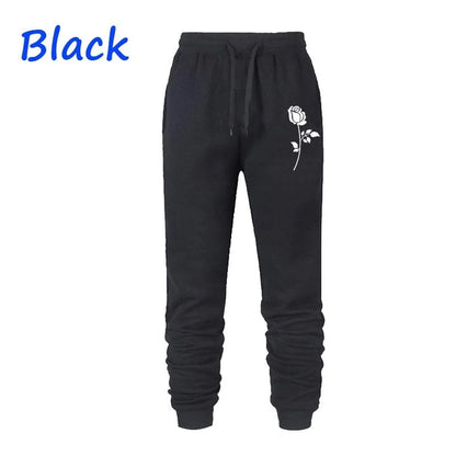 Woman clothing   Rose Printed Loose Long  Casual Fleece Sweatpants