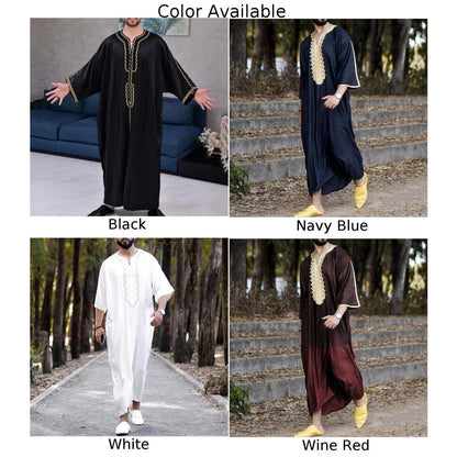 Muslim family  Stripe Jubba Kaftan Dishdash Thobe Saudi Arab Muslim Clothing Long Sleeve Maxi Robe New Caftan Dubai Robe A50