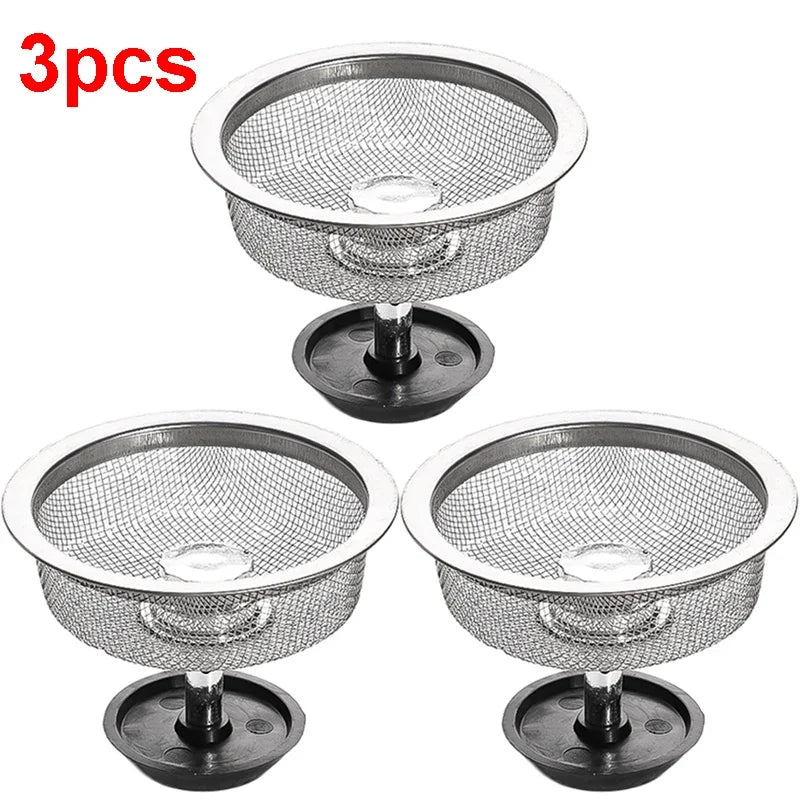 kitchen  Wholesale Kitchen Sink Strainers with Handle Stopper Sink Drain Basket Stainless Steel Mesh Filter Waste Hole Trap Strainer