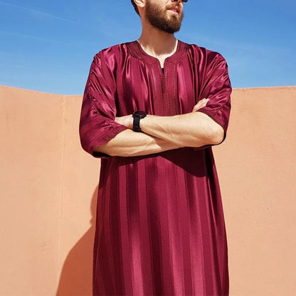 Muslim family  Mens Long Sleeve Kaftan Arab Robe Stand Collar Muslim Robe Crew Neck Arab Robe Islamic Robe Muslim Ethnic Clothing Robe