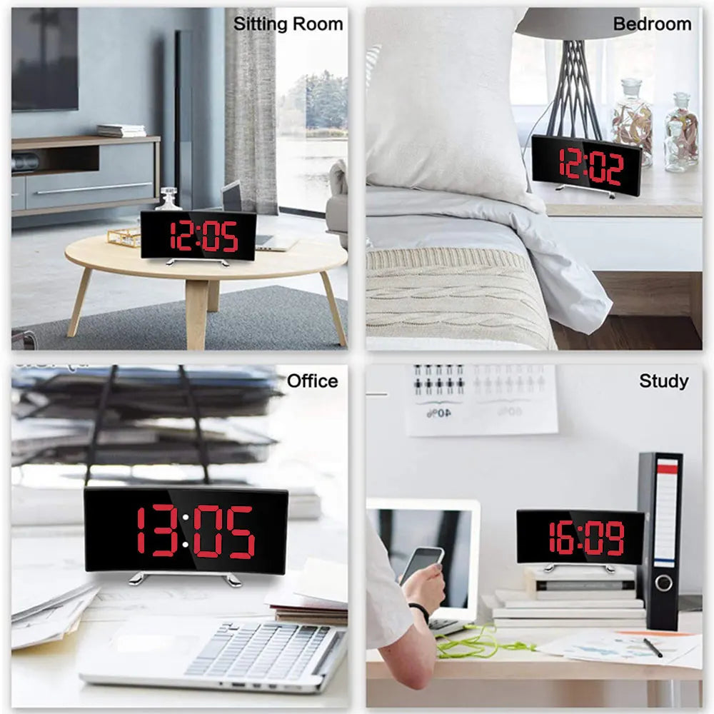 Bedroom   Digital Alarm Clock Curved LED Electronic Digital Desktop Clock Bedroom Decor Table Clock Bedside Alarm Clock