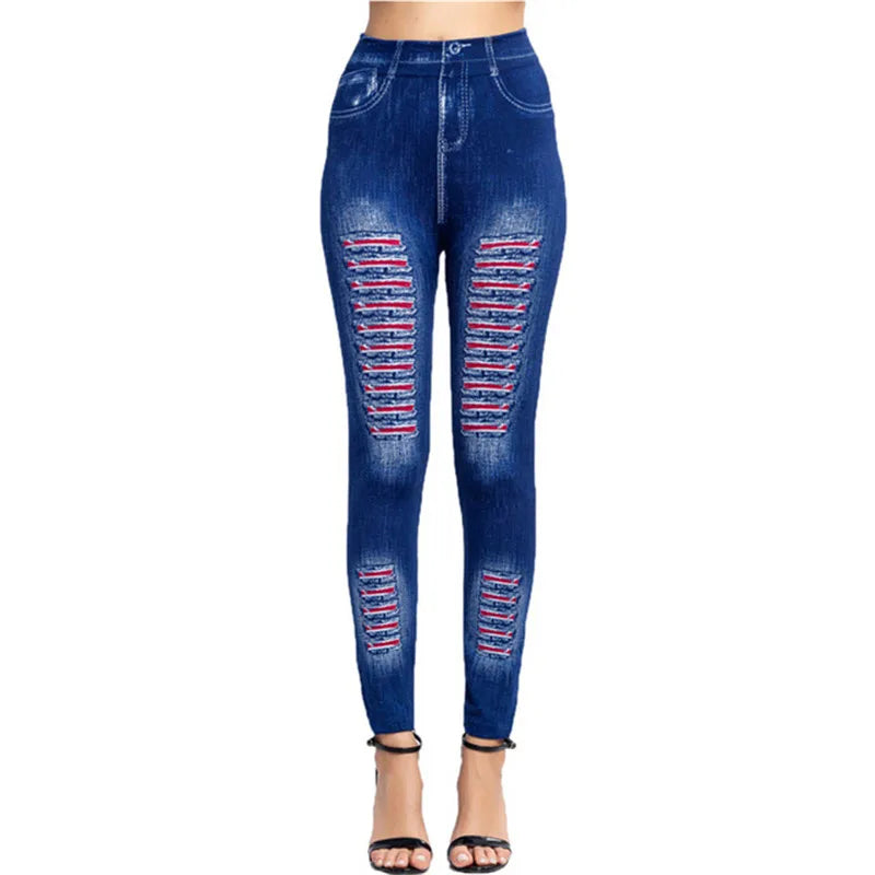 Woman clothing   INDJXND High Waist Lace Leggings Women Ladies Floral Side Hollow Out Patchwork Workout Pants Push Up Elasticity Faux Denim Jean