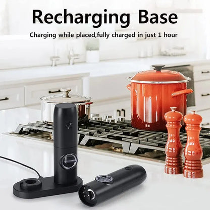 Kitchen Electric Salt and Pepper Grinder Set with Charging Base and LED Light Adjustable Coarseness Automatic Spice Herb Mill kitchen appliance