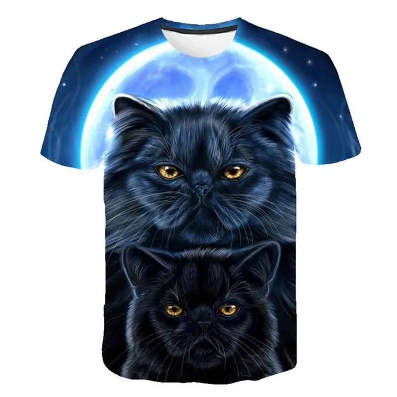 Woman clothing  3D Printed Mysterious Cat T-Shirt For Women Men Cute Animal Graphic T Shirts Summer Fashion Loose Tees Short Sleeves O-Neck Tops