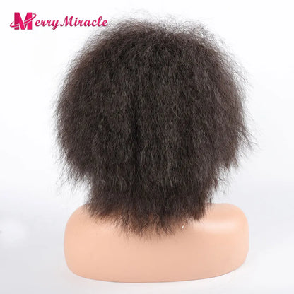 Crown & Glory Wigs  Short Fluffy Straight Synthetic Wig for  Women Kinky Straight Hair Natural Colour Afro Wigs for Women