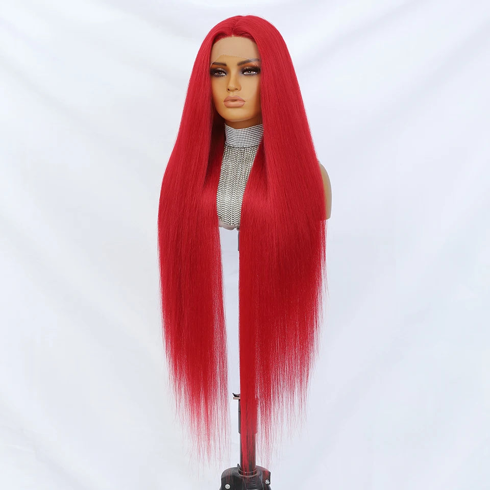 Crown & Glory Wigs  40 Inch Straight Lace Front Synthetic Wig T-Part 13x4x1 Long Lace Wigs Heat-resistant Fiber Copper Lace Frontal Wigs