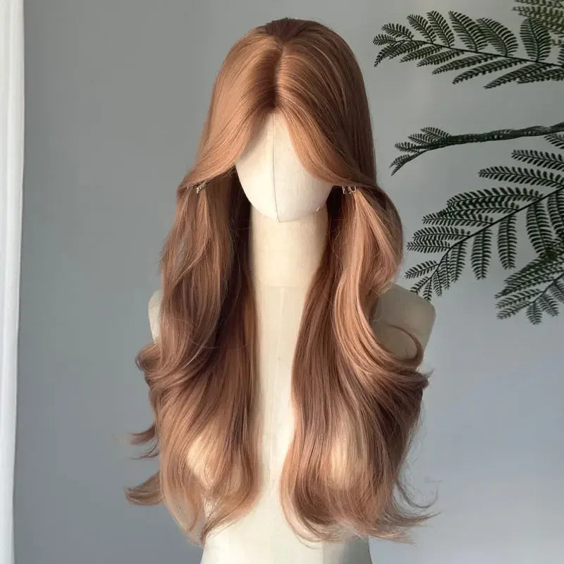 Crown & Glory Wigs   Champagne Blonde Wig Lace Front Synthetic Wig Long Body Wavy Brown Wigs for Daily Use Headband Lolita Cosplay 가발  Perruque Femme