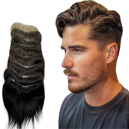 Crown & Glory Wigs Human Hair Wigs PU Toupee V Style Frontal Hairline Hairpiece For Men Capillary Prosthesis Straight Men's Hair Replacement System