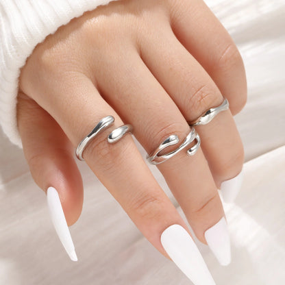 Jewellery   3 Pcs Irregular Geometric Ring Set for Women Punk Design Smooth Gold Silver Color Water Drop Adjustable Open Ring Trendy Jewelry