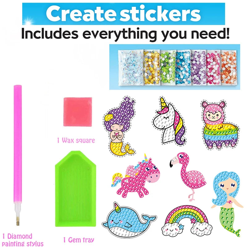 Toys 12 Create Big Gem Diamond Painting Sticker Kit Art Craft Girls Boys Unicorn Animal Sealife Magical Mosaic Dot Sticky Toys Gifts