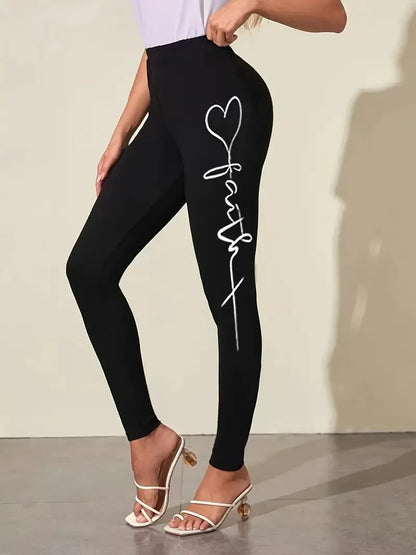 Woman clothing   Love letter print Casual elastic elastic waist slim-fit leggings Home out work travel Wearing comfortable leggings for women