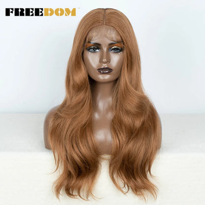 Crown & Glory Wigs  FREEDOM Synthetic Lace Front Wigs For Women Straight Lace Wig With Baby Hair 24 inches Ombre Brown Highlight Wigs Cosplay Wig