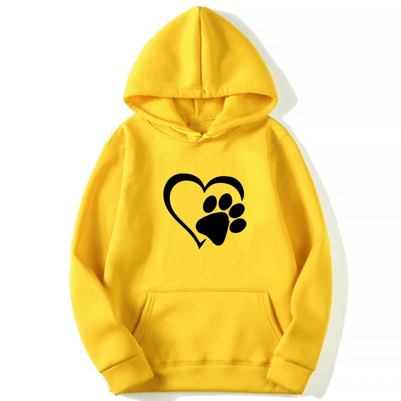 Woman clothing   New Cute Dog Paw and Heart Shape Print Hoodies Women Casual Long Sleeve Hoodies Autumn Winter Pullovers Plus Size