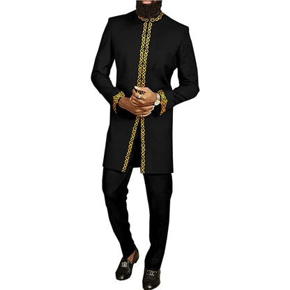 Muslim family   Luxury Men's wedding suit Nigerian Embroidery Agbada African Best Man dress Set Two-piece wedding top and trousers Ethnic style