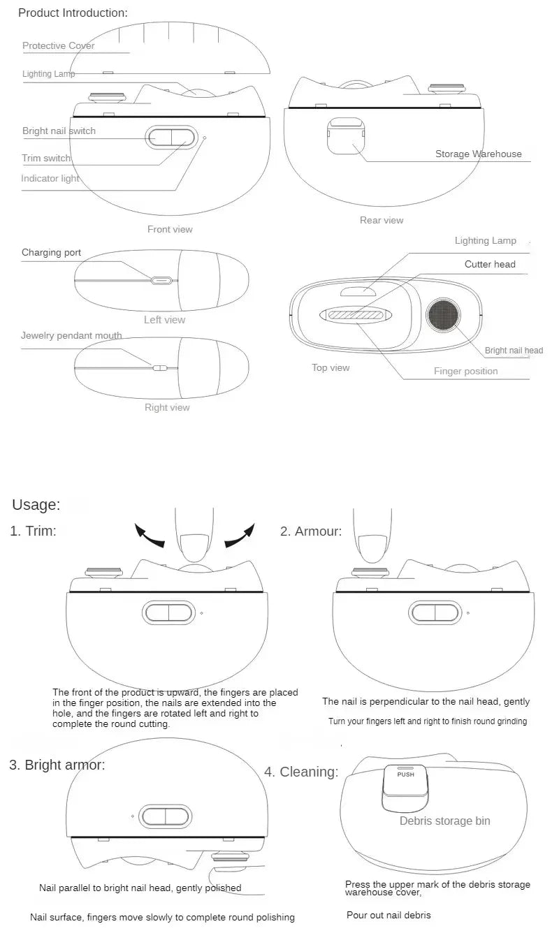 Bathroom Electric Nail Clipper Grinding and Polishing 2 in 1 Multifunctional Portable Automatic Nail Grinder Electric Manicure Tool