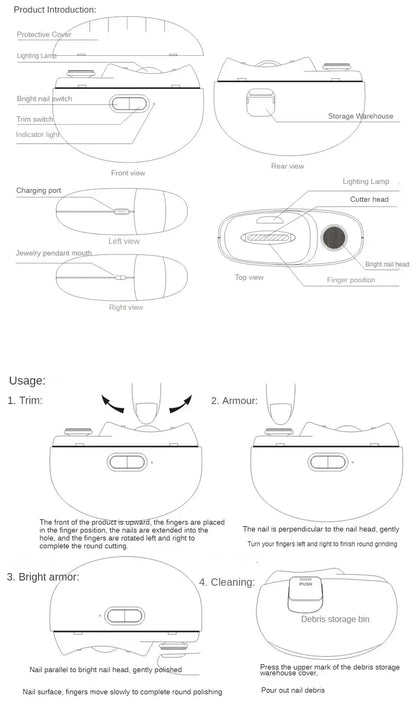 Bathroom Electric Nail Clipper Grinding and Polishing 2 in 1 Multifunctional Portable Automatic Nail Grinder Electric Manicure Tool