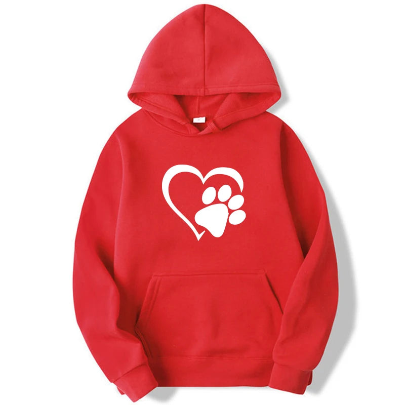 Woman clothing   New Cute Dog Paw and Heart Shape Print Hoodies Women Casual Long Sleeve Hoodies Autumn Winter Pullovers Plus Size