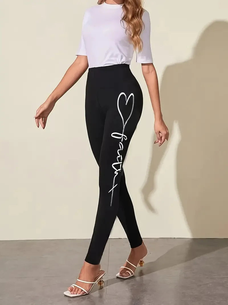 Woman clothing   Love letter print Casual elastic elastic waist slim-fit leggings Home out work travel Wearing comfortable leggings for women