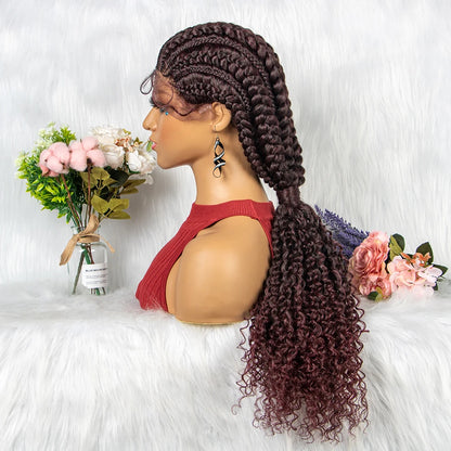 Crown & Glory Wigs  28 Inch Blonde Colour Synthetic Lace Front Braided Wigs for Black Women Crochets Braids Hair Wig Pre Plucked with Baby Hair