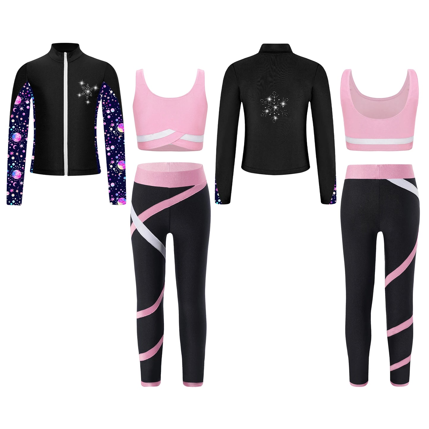 Girl clothing   Kids Girls Sweat suits Set Tracksuit 3 Piece Outfits Long Sleeve Zip Front Jacket + Vest + Colorblock Leggings Sportswear Sets