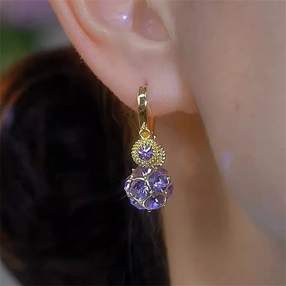 Jewellery   Fashion Trend Purple Crystal Zircon Flower Drop Earrings for Women Light Luxury Geometric Shiny Earring Party Wedding Jewelry