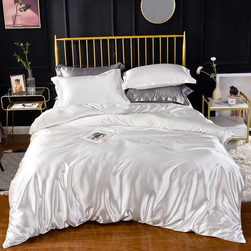 Bedroom  High End Home Emulation Silk Satin Bedding Set Luxury Single Double Duvet Cover Set High Quality King Queen Size Bedding Sets