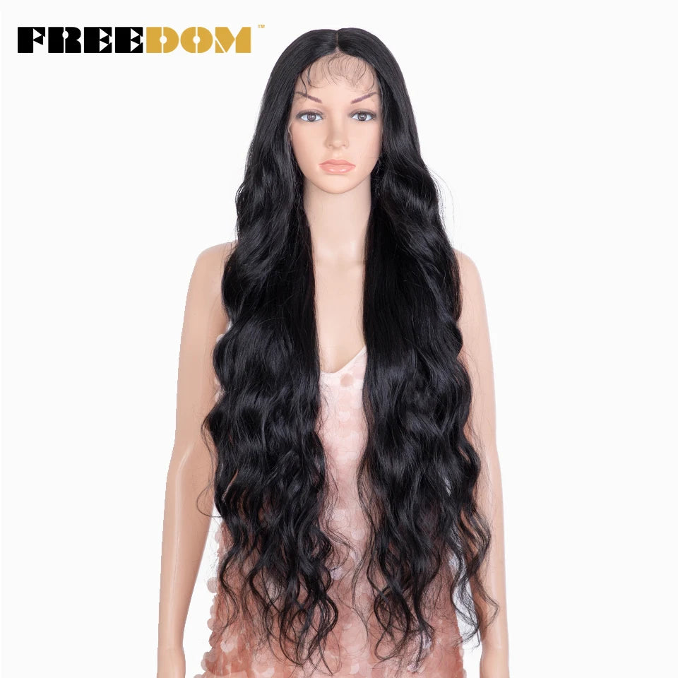 Crown & Glory Wigs   FREEDOM Synthetic Lace Front Wigs For Women 36" Long Body Wave Lace Wig Ombre Brown Blonde Highlight Cosplay Wigs Heat Resistant