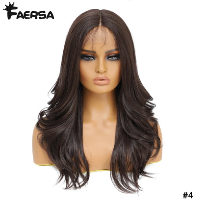 Crown & Glory Wigs T-Part Synthetic Lace Front Wigs Body Wave Highlight 13X4X1Female Lace Wig Omber Ginger Blonde Synthetic Wig with Baby Hair 22“