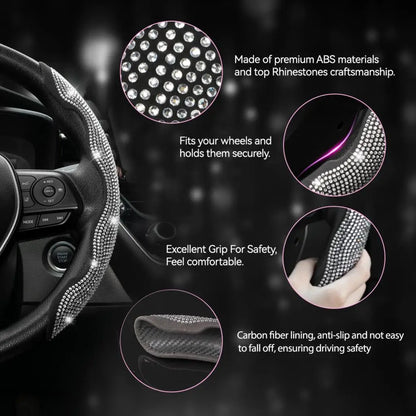 Car   1 Pair Universal Steering Wheels Wheel Hubs Cover Ultra-thin Crystal Rhinestone Crystal Rhinestone Non-slip Car Accessories