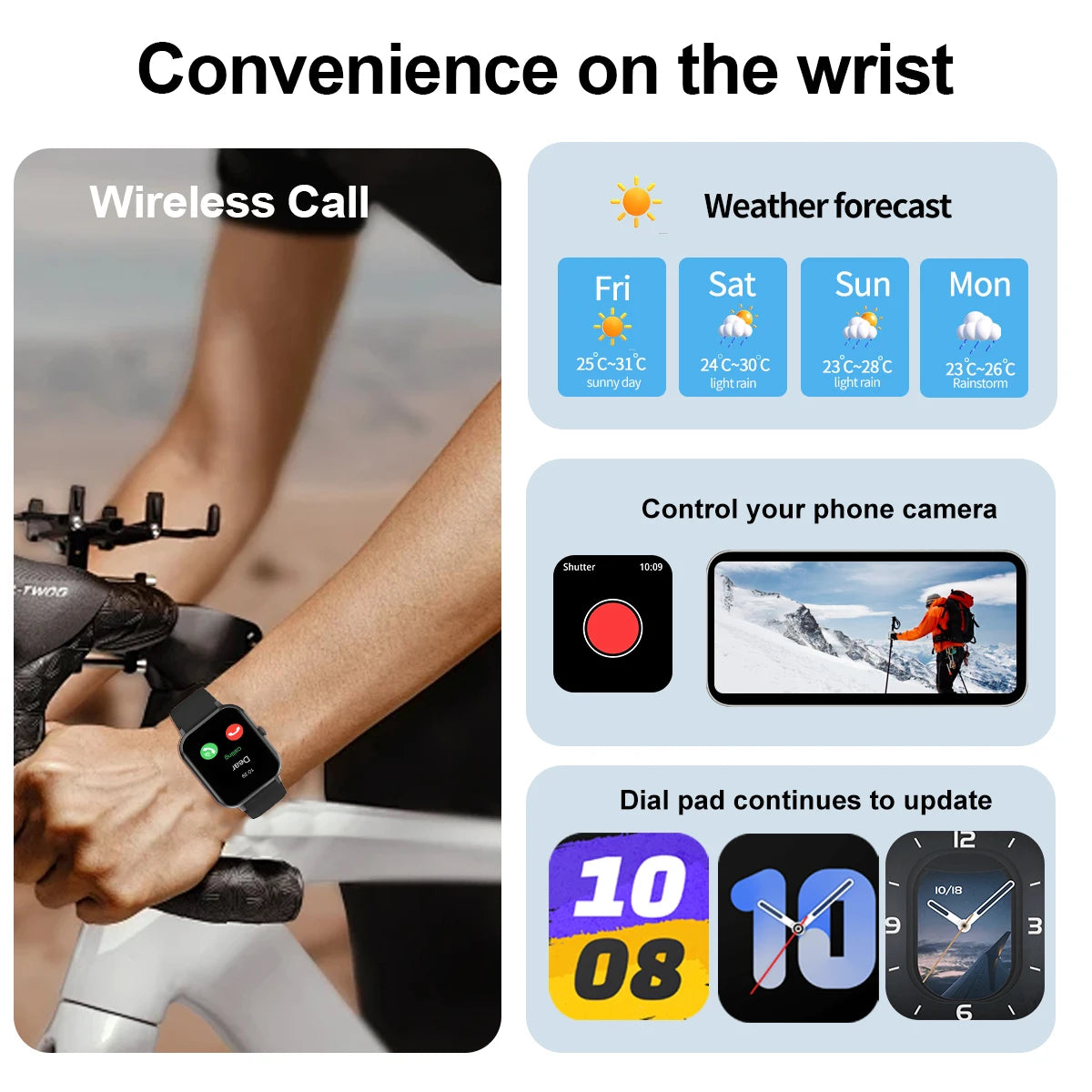 Jewellery  Smart watch with multiple sports modes, wireless calls, weather forecast, custom dials, compatible with Android and iPhone