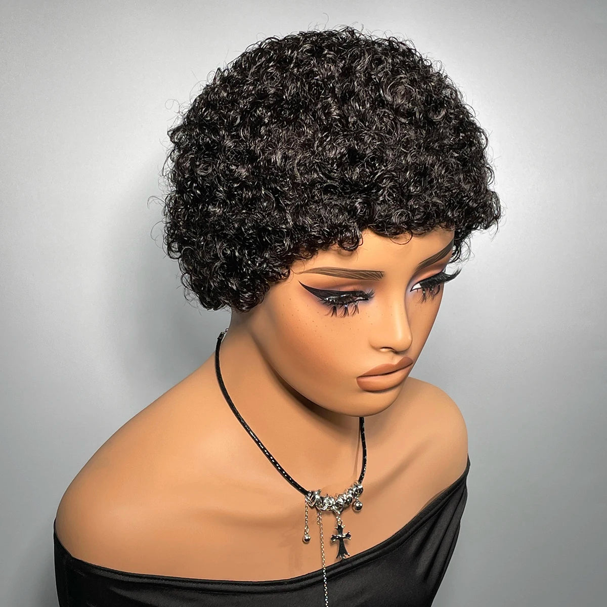 Crown & Glory Wigs Short Curly 99J Wig For Woman 100% Human Hair Wigs Full Machine Made Pixie Curl Kinky Curly Wigs