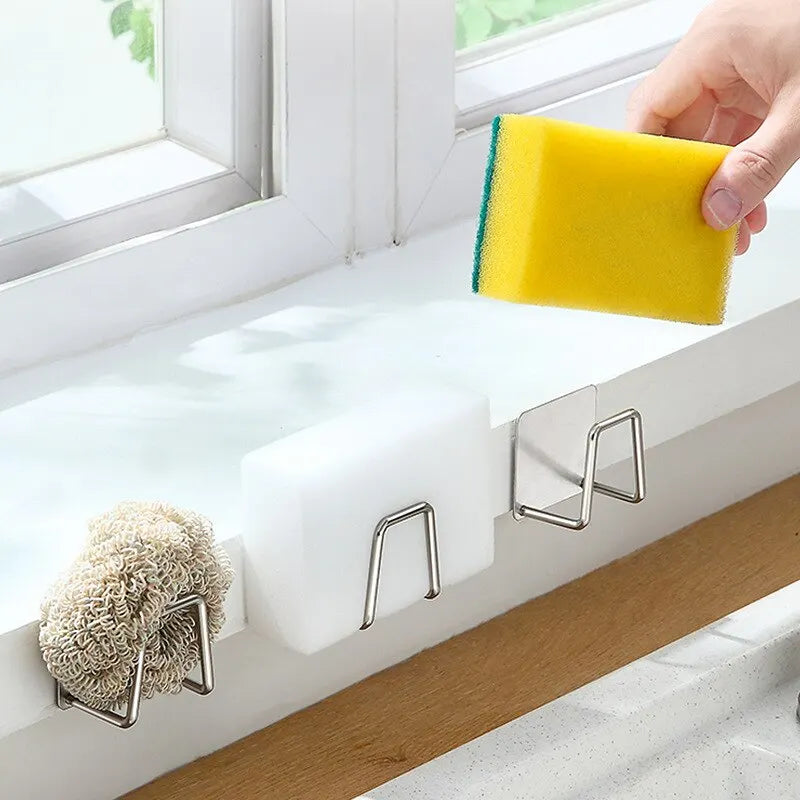 Kitchen  304Stainless Steel Sink Shelf Sponges Storage Holde Adhesive Drain Drying Rack Wall Hooks Storage Organizer Accessories