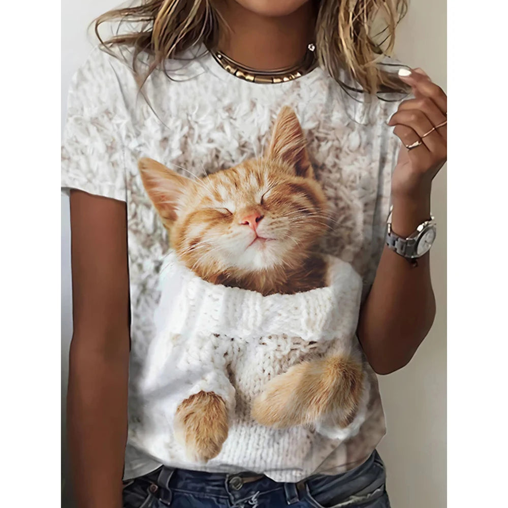 Woman clothing   3d Dogs Cat Print T Shirt Fashion Womens Tees Tops