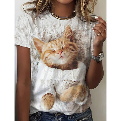 Woman clothing   3d Dogs Cat Print T Shirt Fashion Womens Tees Tops