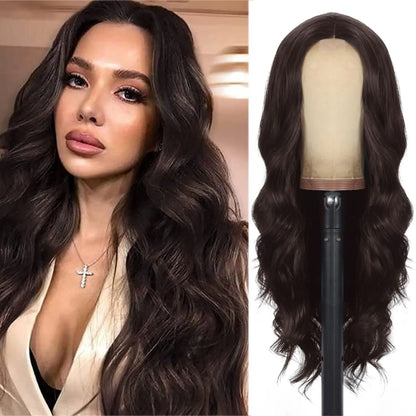 Crown & Glory Wigs Fashion black brown synthetic wig in long curly hair full head set high temperature silk chemical fiber big wave head set