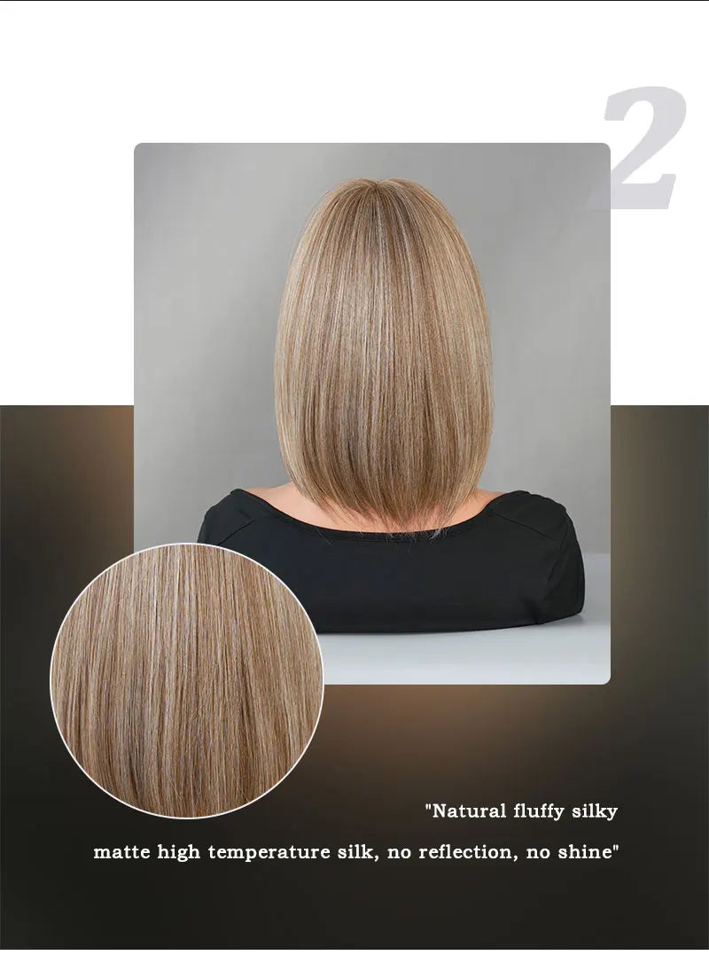 Crown & Glory Wigs NAMM Straight Light Brown Bob Wigs for Women Party Use With Neat Bangs Highlight Blonde High Density Synthetic Wig