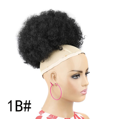 Crown & Glory Wigs  Afro Puff Drawstring Ponytail Extension for Black Women 10 Inch Synthetic Extra Large Fluffy Kinky Curly Hair Bun Donut Chignon