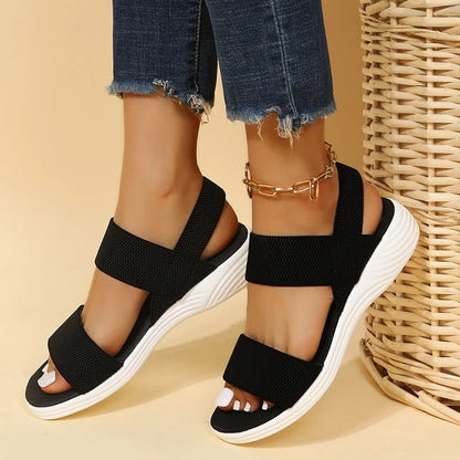 Woman shoes   Casual and Comfortable All-match Hollow Elastic Band Buckle Trifle Bottom Women's Sandals Solid Color Plus Size Women's Sandals