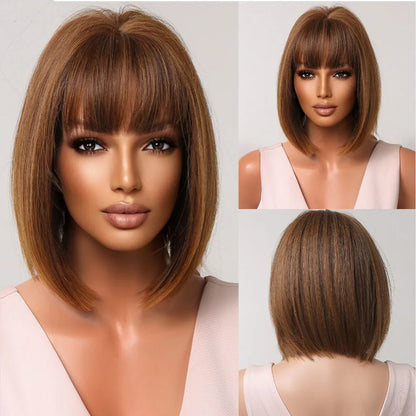 Crown & Glory Wigs HENRY MARGU Dark Root Ombre Brown Blonde Short Hair Wigs Fluffy Pixie Cut Synthetic Wig for Black White Women Heat Resistant