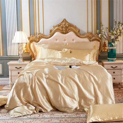 Bedroom  High End Home Emulation Silk Satin Bedding Set Luxury Single Double Duvet Cover Set High Quality King Queen Size Bedding Sets