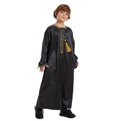 Muslim family  Eid Muslim Children Abaya Ramadan Jubba Prayer Thobe Boy Kids Abayas Islam Long Robe Gown Kaftan Dubai Arab Tassel Dishdasha